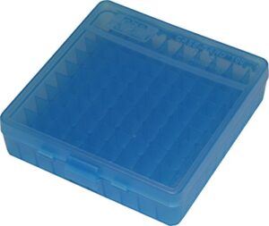 mtm 100 round flip-top ammo box 40/45/10mm cal (clear blue)