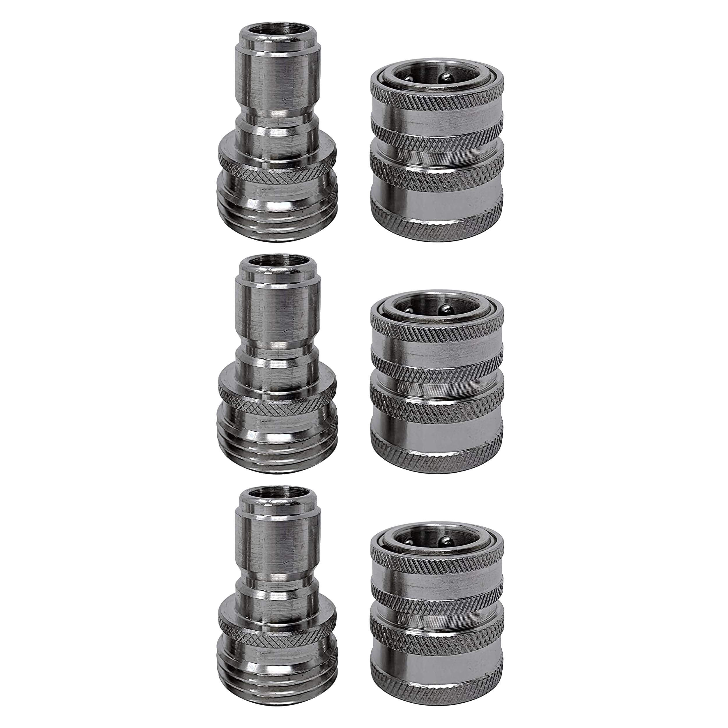 MTM Hydro Garden Hose Adapter 6 Piece 3/4” Quick Connect Fittings Kit, Stainless Steel High Pressure Couplings and Connectors for Pressure Washers and Car Detailing, 3x3