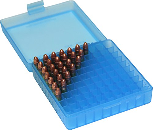 MTM P-100-22-24 22-Long Rifle 100 Round Flip-Top Ammo Box Clear Blue, Small