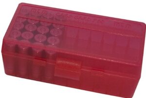 mtm 50 round flip-top ammo box 38/357 cal (clear red)