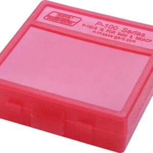 MTM Plastic Ammo Box, Clear RED 100 Round 9MM / 380 (5)