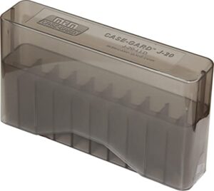 mtm 20 round slip-top magnum rifle ammo box 300 rem. ultra mag. 300 weatherby mag., clear smoke