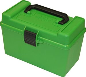 mtm h50-rl deluxe 50 round rifle ammo box 25-06 rem, 270 win., 30-06 spr., 7x57 mauser, green, large (h50-rl-10)