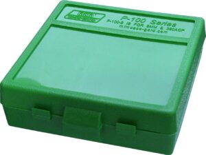 mtm plastic ammo box, green 100 round 9mm / 380 (2)