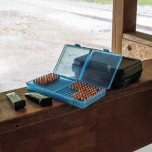 MTM Case-Gard P-200 Series Flip Top Handgun Ammo Box .45 ACP/.40 S&W and Similar Rounds Holds 200 Rounds Clear Blue