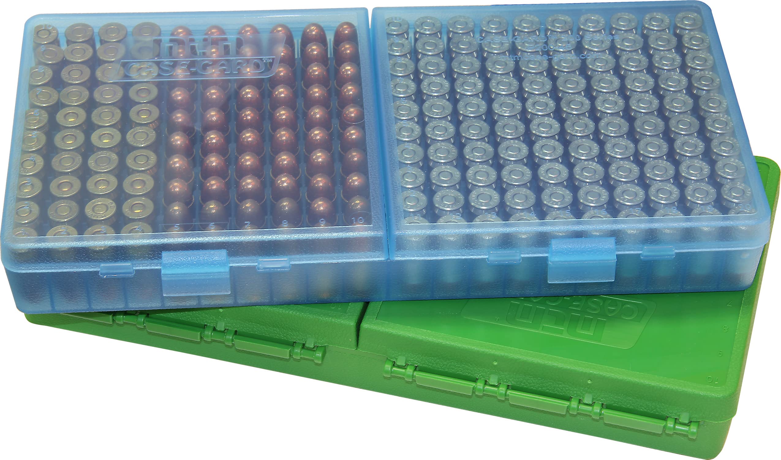 MTM Case-Gard P-200 Series Flip Top Handgun Ammo Box .45 ACP/.40 S&W and Similar Rounds Holds 200 Rounds Clear Blue