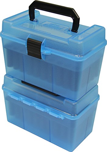 MTM H50-XL-24 Deluxe 50 Round Rifle Ammo Box 270 300 WSM 300 338 Rem Ultra Mag 338 Lapua Mag, USA Made, Clear Blue