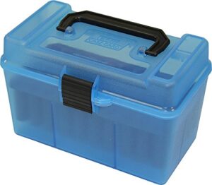 mtm h50-xl-24 deluxe 50 round rifle ammo box 270 300 wsm 300 338 rem ultra mag 338 lapua mag, usa made, clear blue