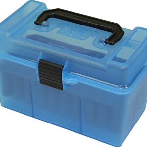 MTM H50-XL-24 Deluxe 50 Round Rifle Ammo Box 270 300 WSM 300 338 Rem Ultra Mag 338 Lapua Mag, USA Made, Clear Blue