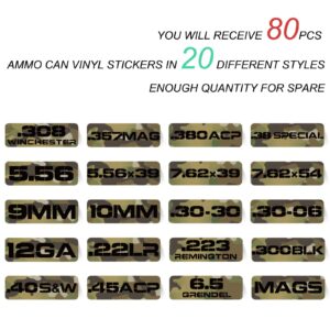 Aolamegs Ammo Can Vinyl Sticker Set, Caliber Decal Labels for Ammo Cans(80 Pack/20 Varieties camo Green)