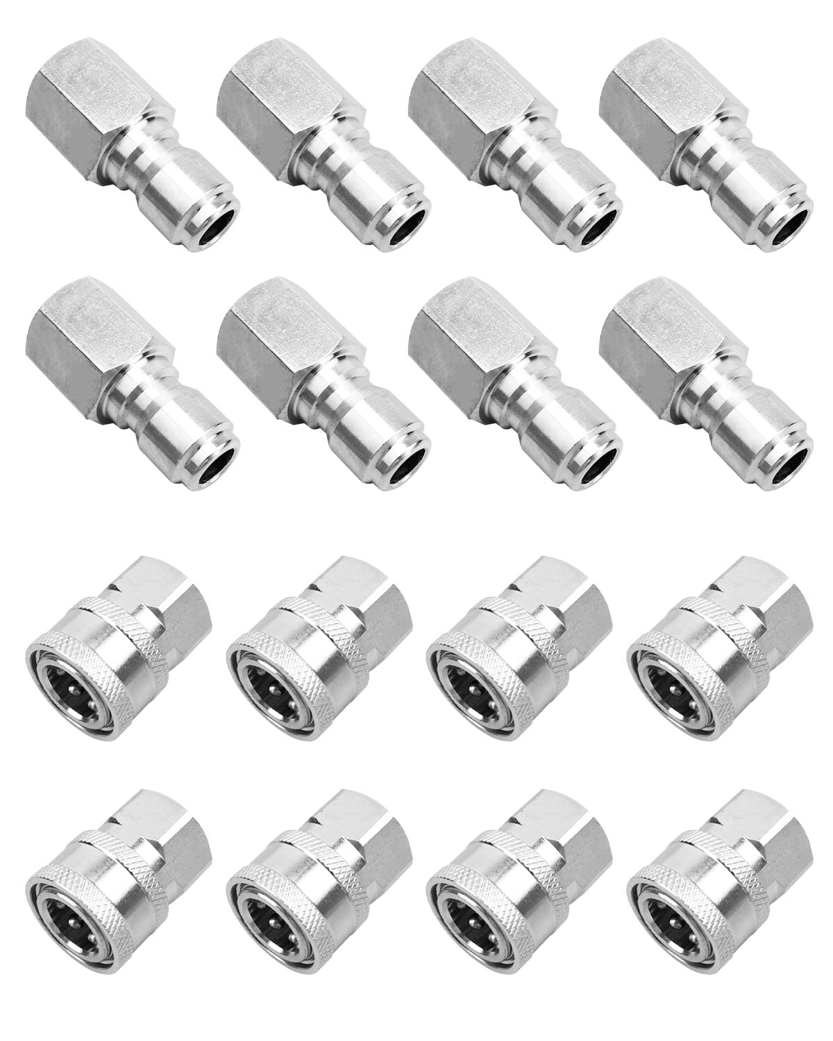 𝟐𝟎𝟐𝟒 𝐍𝐞𝐰 NPT 3/8 Inch Stainless Steel Male and Female Quick Connector Kit, Pressure Washer Adapters Hose Quick Connector Internal Thread 8 Sets