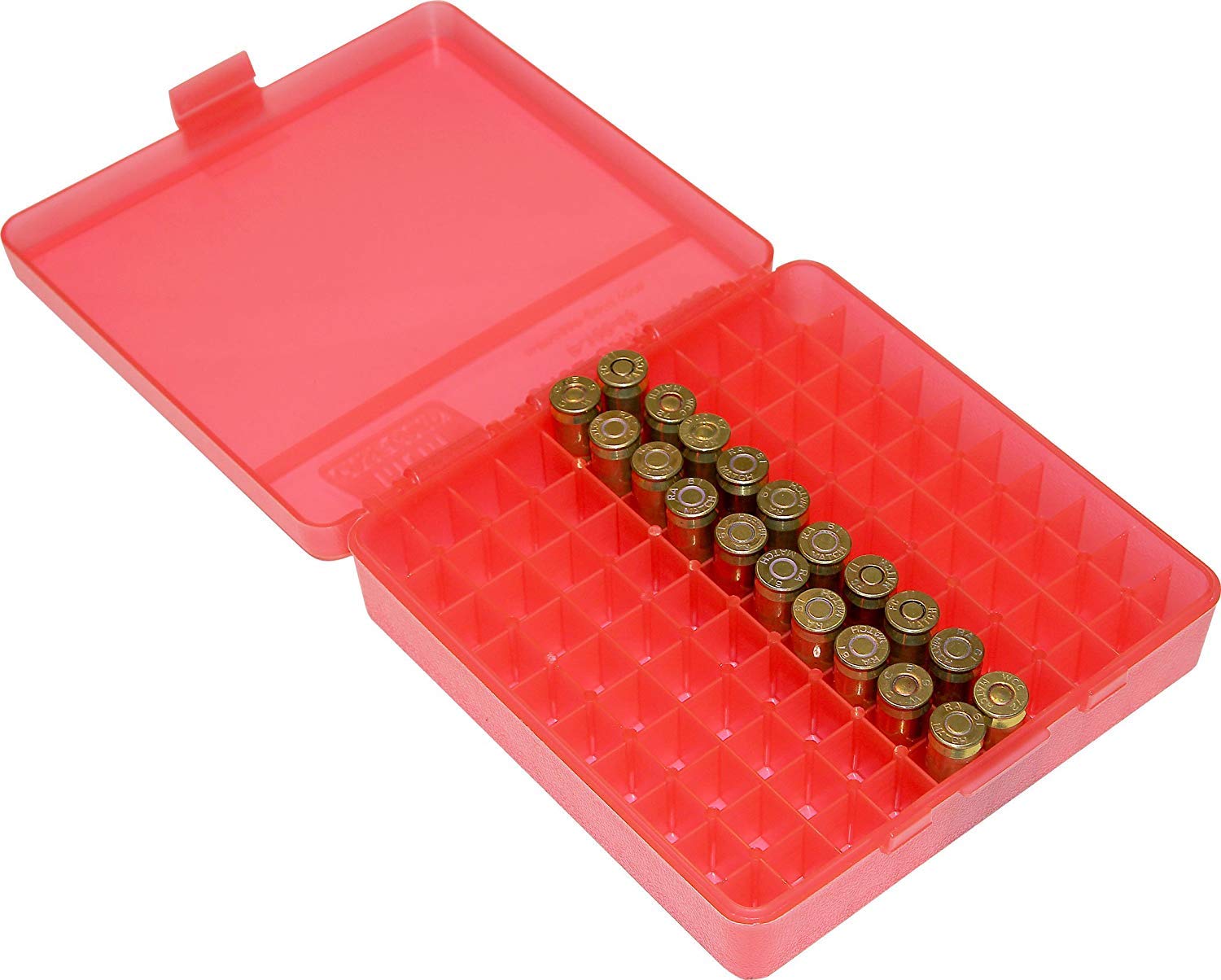 MTM Plastic Ammo Box, Clear RED 100 Round 40 S&W / 45 ACP (2)