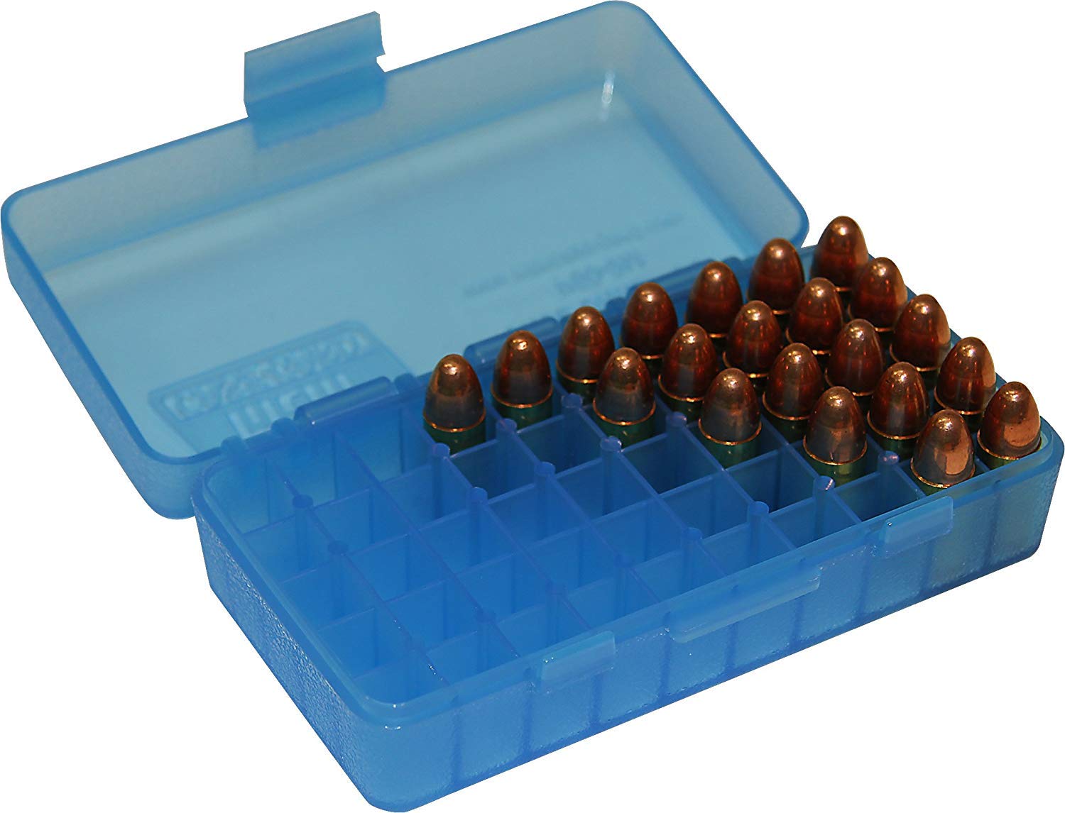 MTM Plastic Ammo Box, Clear Blue 50 Round 9MM / 380 (2)