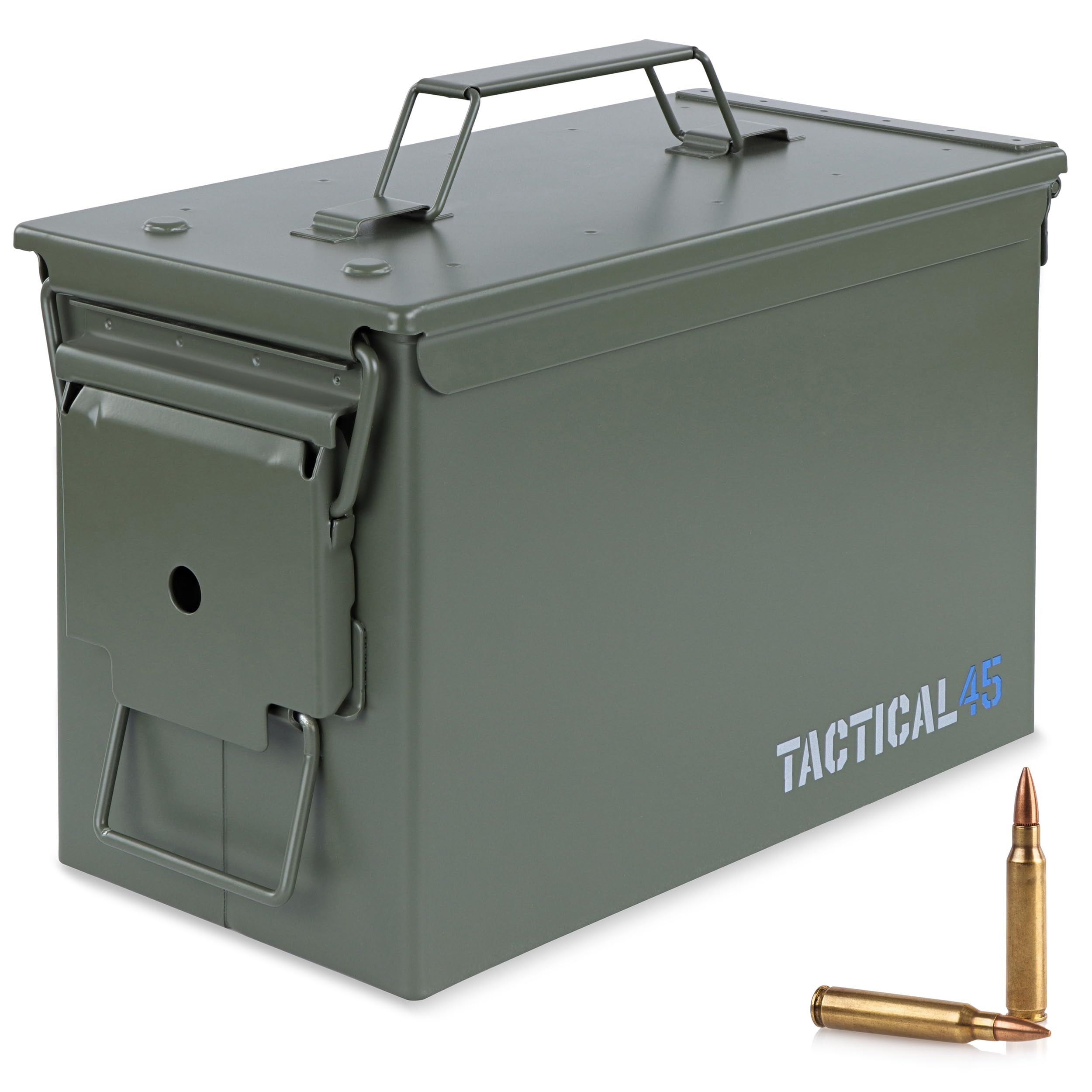 Tactical45 M2A2 50 Cal Ammo Can Army Green Ammo Storage Container with Front Latch System Steel Military Grade Ammo Case