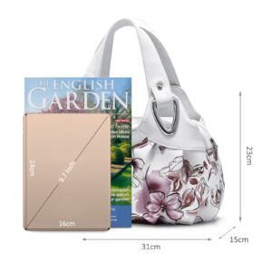 NICOLE & DORIS Ladies Fashion Handbags Elegant Top-handle Bags for Women Floral Shoulder Bags PU Leather Travel Handbag Tote White Handle/Pink Flower