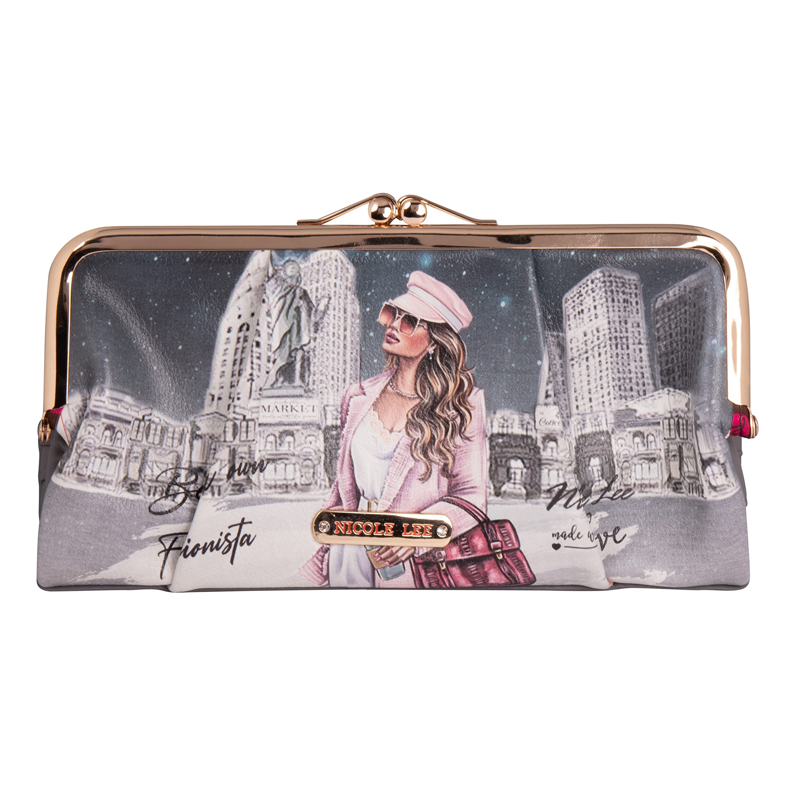 Nicole Lee Catalina Kiss Lock Bifold Wallet, Small Evening Style Clutch Wallet, RFID Blocking (Sara is Soft but Strong)