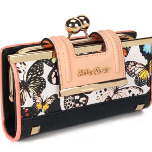 VNFIOEI Women Wallet Leather Large Capacity Women's Handbag Large Capacity Long Wallet, with 10-card slots and clips, and Zero Wallet with Buckle in the middle Butterfly.