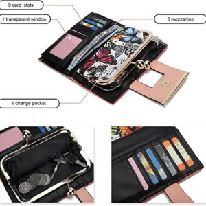 VNFIOEI Women Wallet Leather Large Capacity Women's Handbag Large Capacity Long Wallet, with 10-card slots and clips, and Zero Wallet with Buckle in the middle Butterfly.