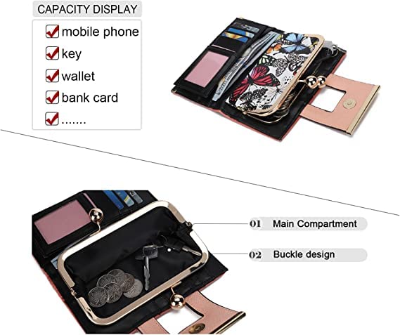 VNFIOEI Women Wallet Leather Large Capacity Women's Handbag Large Capacity Long Wallet, with 10-card slots and clips, and Zero Wallet with Buckle in the middle Butterfly.