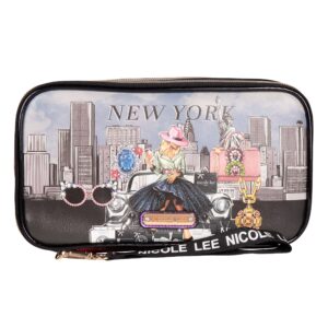 nicole lee cosmetic makeup brush organizer zip bag, multiple travel compartments, removable wristlet strap (success in new york)