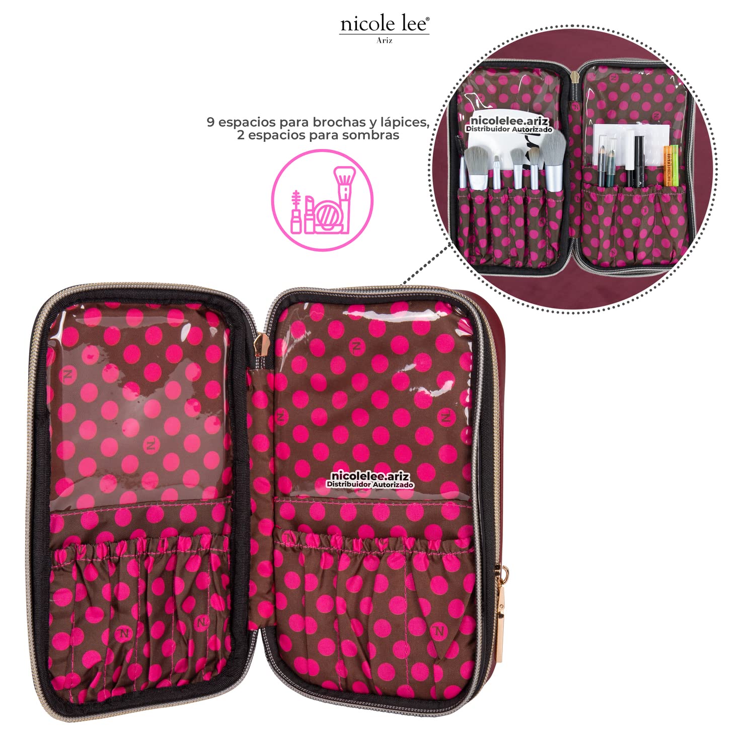 Nicole Lee Cosmetic Makeup Brush Organizer Zip Bag, Multiple Travel Compartments, Removable Wristlet Strap (Success in New York)