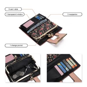 VNFIOEI Women Wallet Leather Large Capacity Women's Handbag Large Capacity Long Wallet, with 10-card slots and clips, and Zero Wallet with Buckle in the middle.