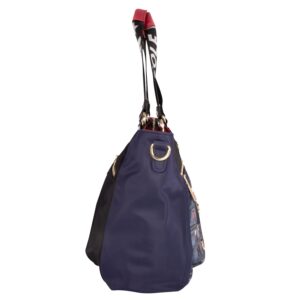 Nicole Lee Nylon Tonight For You Medium Handbag, Back Zip Pocket, Optional Crossbody Strap, Paris Evening Fashion Print, Navy Blue