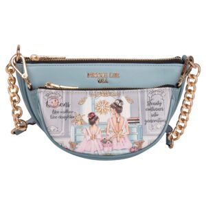 nicole lee crossbody women's bag - fashion print faux leather 2 piece bag shoulder chain strap small purse set (double queens)