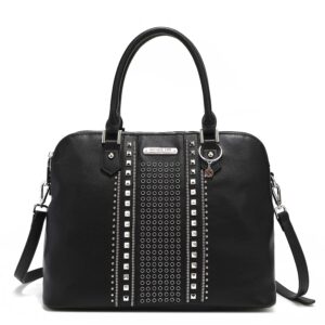 nicole lee studded vegan leather satchel handbag with optional crossbody strap, black