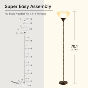 BoostArea Floor Lamp, 70.1” Tall Lamp, 9W LED Rustic Bronze Finish Floor Lamp, Energy Saving, 3000K Warm White, Eye-Caring, Torchiere Floor Lamps for Living Room, Bedroom, Office