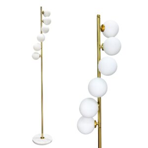 VENIVIDI 6 Spherical Floor Lamps, Using Medieval Modern Floor Lamps, Including Frosted Glass lampshades and Modern Gold Floor Lamps with Light Bulbs, Living Room, Bedroom, and Office Decorations