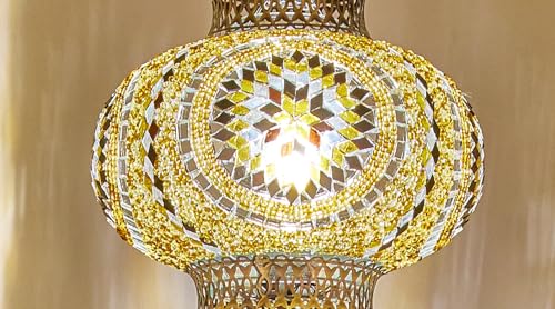 DEMMEX Turkish Moroccan Mosaic Boho Bohemian Colorful Mosaic Glass Accent Mood Floor Lamp, Single XL 10" Globe, Antique Brass Color Metal Body, 5.5ft Height, Handmade, Worldwide Use (Amber - Brown)