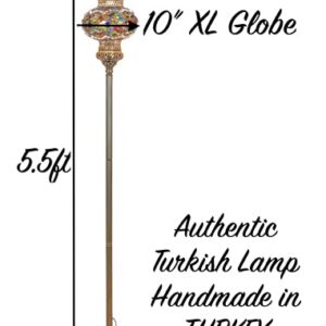 DEMMEX Turkish Moroccan Mosaic Boho Bohemian Colorful Mosaic Glass Accent Mood Floor Lamp, Single XL 10" Globe, Antique Brass Color Metal Body, 5.5ft Height, Handmade, Worldwide Use (Amber - Brown)