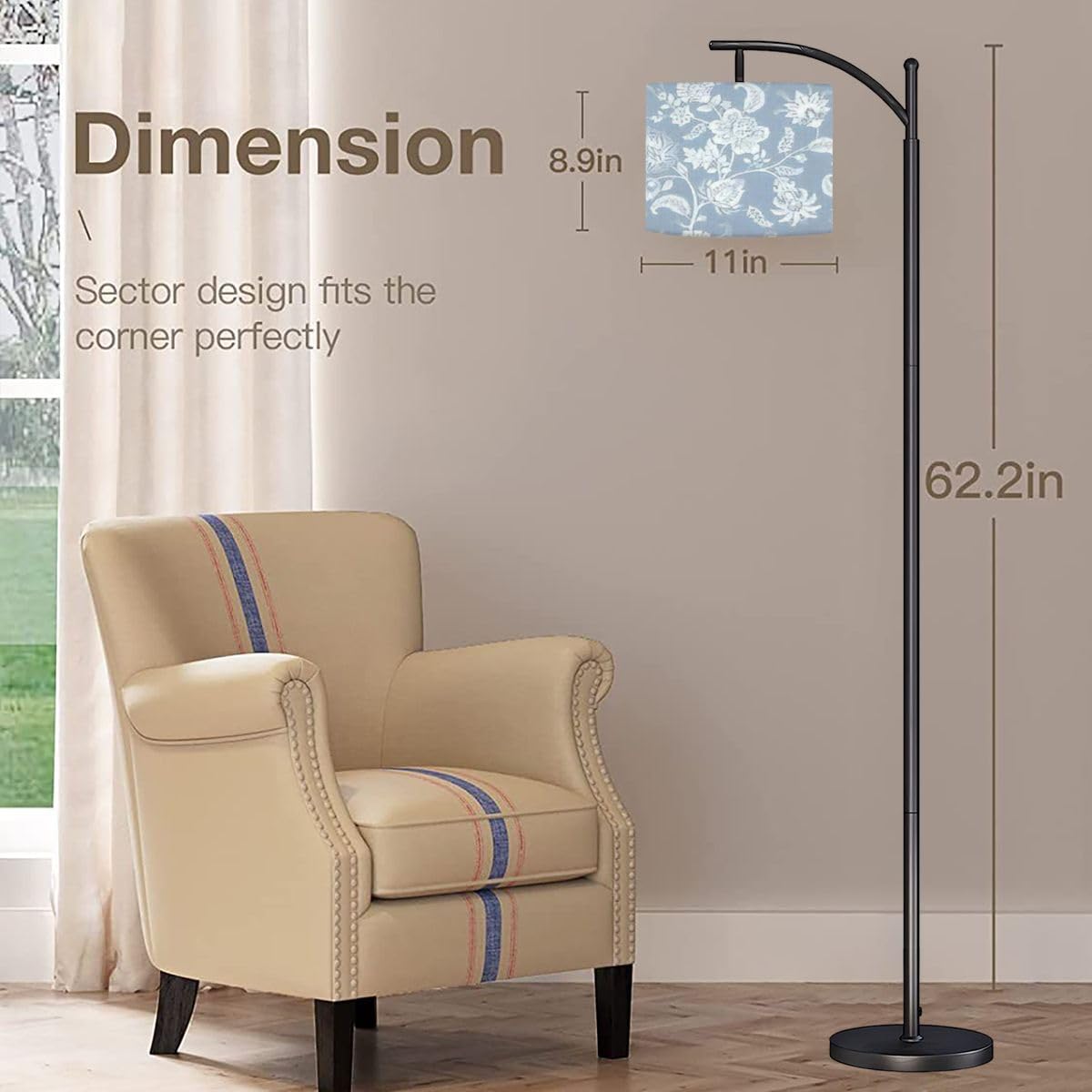 Arc Floor Lamp color floral pattern for wrapping fabric seamless pattern decorative Modern Tall Standing Lamp Dimmable with Remote Adjustable Drum Shade Footswitch for Living Room Bedroom Office