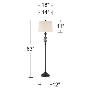 Franklin Iron Works Annie Traditional 63" Tall Standing Floor Lamps Set of 2 Lights Iron Scroll Brown Bronze Finish Living Room Bedroom House Reading Office Home Decor Entryway Cream Drum Shade