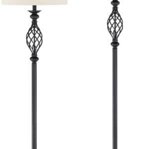 Franklin Iron Works Annie Traditional 63" Tall Standing Floor Lamps Set of 2 Lights Iron Scroll Brown Bronze Finish Living Room Bedroom House Reading Office Home Decor Entryway Cream Drum Shade