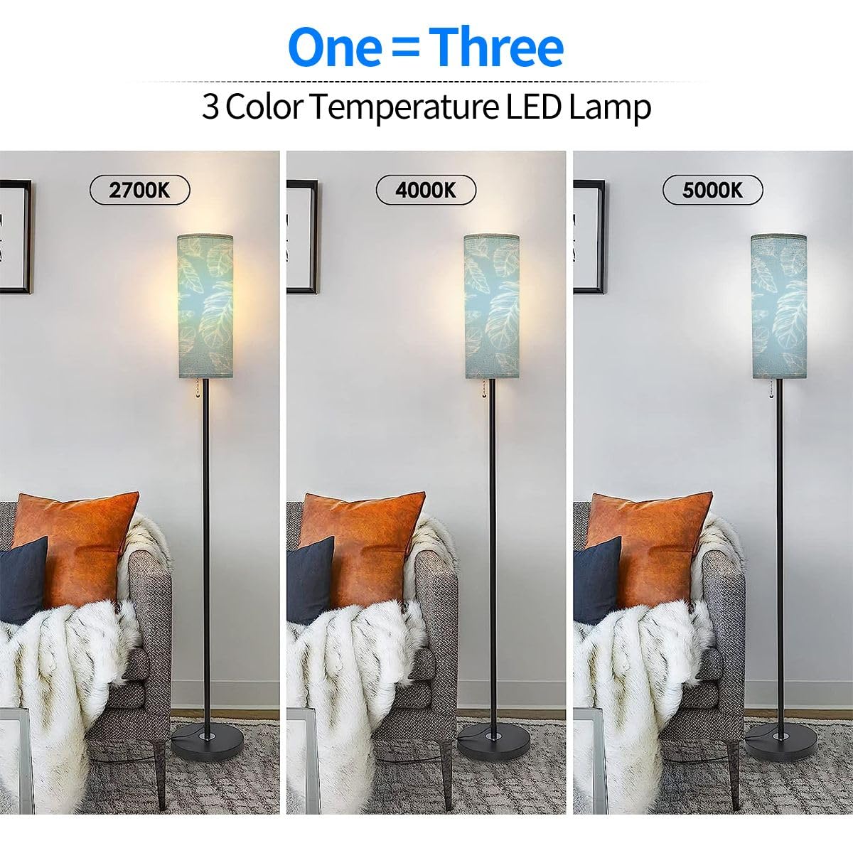 Modern Standing Lamps beautiful feathers a bird Repeating texture Fabric Boho Style Minimalist Floor Lamp Metal Pole Lamp with Linen Lampshade for Bedroom Living Room Office Nursery Reading