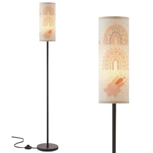 RZNTJHUINA Boho Standing Lamps Cute Rainbows for Childish Hand Drawn Nursery Minimalist Floor Lamp Metal Pole Lamp with Linen Lampshade for Bedroom Living Room Office Nursery Reading Foot Switch