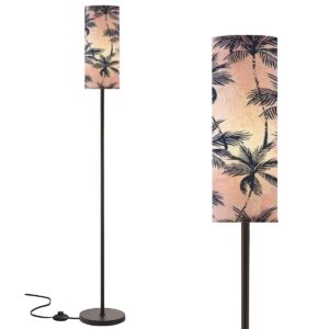 rzntjhuina modern standing lamps abstract tropics grunge palm trees silhouettes minimalist floor lamp metal pole lamp with linen lampshade for bedroom living room office nursery reading foot switch