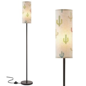 RZNTJHUINA Boho Tropical Standing Lamps Multicolored Cactus White Minimalist Botanical Floor Lamp Metal Pole Lamp with Linen Lampshade for Bedroom Living Room Office Nursery Reading Foot Switch