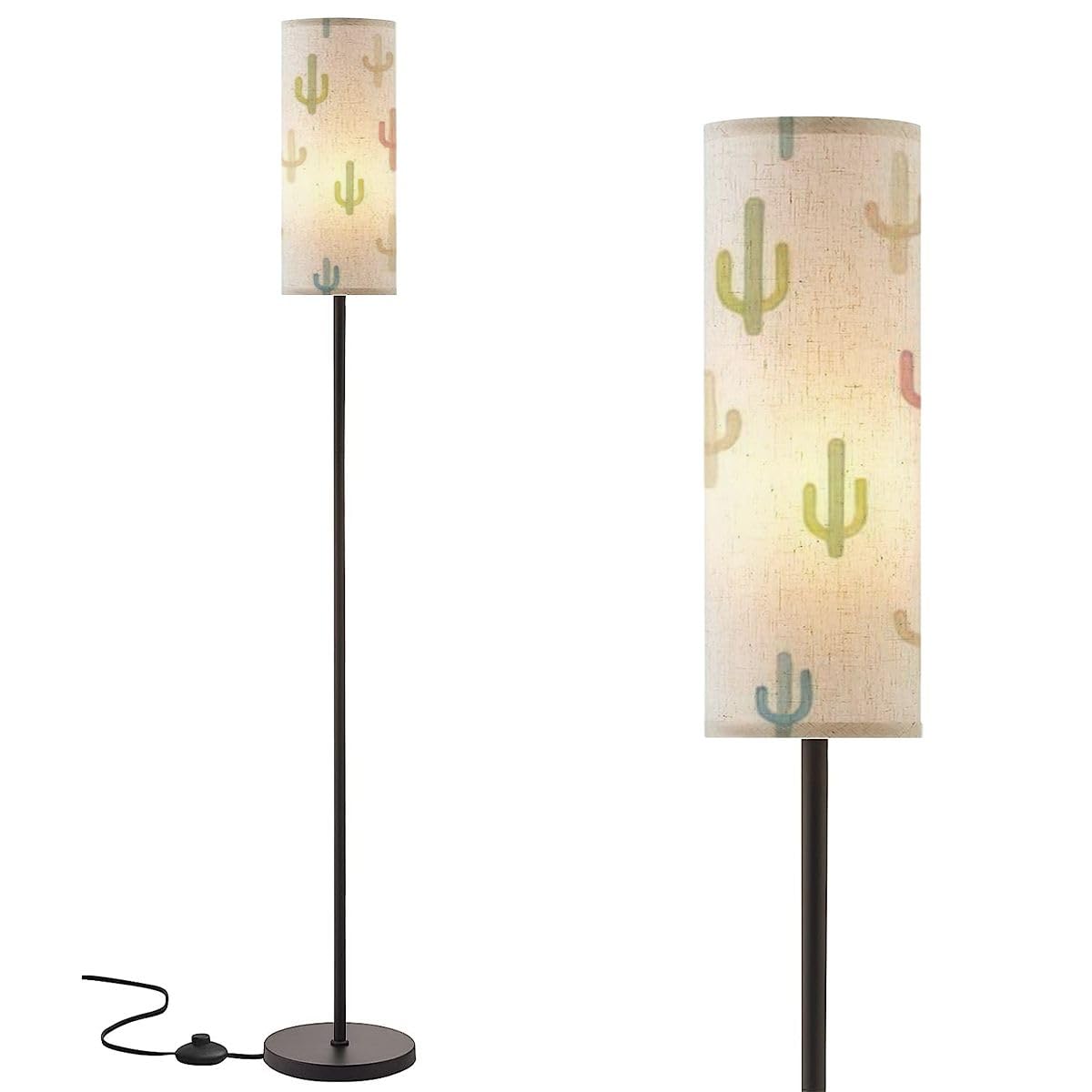 RZNTJHUINA Boho Tropical Standing Lamps Multicolored Cactus White Minimalist Botanical Floor Lamp Metal Pole Lamp with Linen Lampshade for Bedroom Living Room Office Nursery Reading Foot Switch