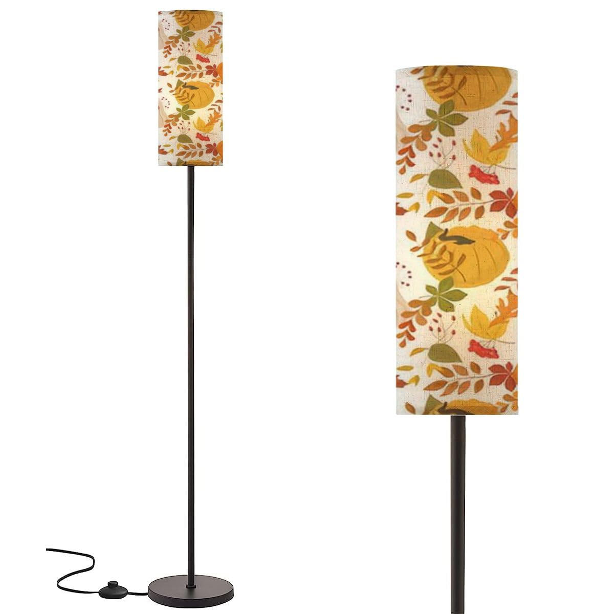 RZNTJHUINA Modern Standing Lamps Autumn Orange Beige Yellow Pumpkins Forest Leaves red Minimalist Floor Lamp Metal Pole Lamp with Linen Lampshade for Bedroom Living Room Office Nursery Reading