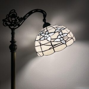 enjoy decor lamps Tiffany Floor Lamp White Stained Glass Flowers LED Bulb Included Gooseneck Adjustable Corner Standing Reading Light for Living Room Bedroom 20" W*12" D*63" H