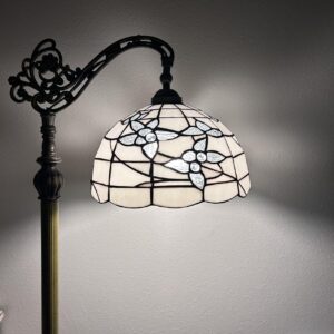 enjoy decor lamps Tiffany Floor Lamp White Stained Glass Flowers LED Bulb Included Gooseneck Adjustable Corner Standing Reading Light for Living Room Bedroom 20" W*12" D*63" H