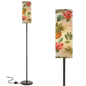 RZNTJHUINA Modern Standing Lamps Vintage Tropical Flowers Minimalist Floor Lamp Metal Pole Lamp with Linen Lampshade for Bedroom Living Room Office Nursery Reading Foot Switch