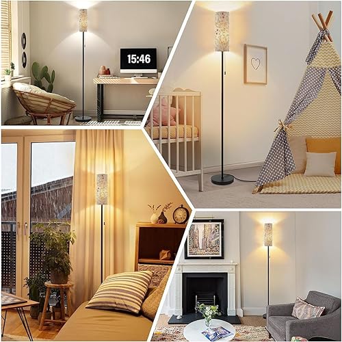 Modern Standing Lamps Vintage birds foliage flowers pattern light Middle ages style Minimalist Floor Lamp Metal Pole Lamp with Linen Lampshade for Bedroom Living Room Office Nursery Reading