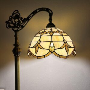 enjoy decor lamps Tiffany Floor Lamp Gold Stained Glass Baroque Style Lavender Arched Lamp Gooseneck Adjustable for Living Room Bedroom 20" W*12" D*63" H