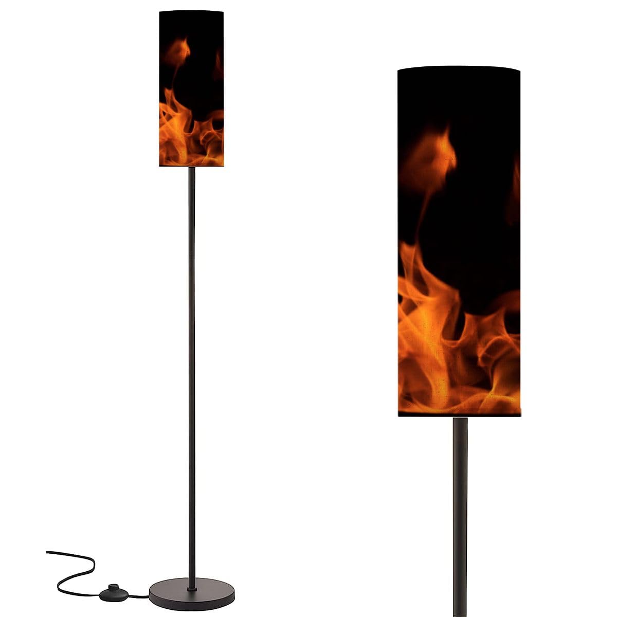 RZNTJHUINA Modern Standing Lamps 3D Pattern Burning Black Minimalist Floor Lamp Metal Pole Lamp with Linen Lampshade for Bedroom Living Room Office Nursery Reading Foot Switch