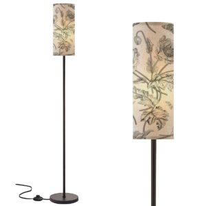 rzntjhuina boho vintage standing lamps floral butterflies black white minimalist floor lamp metal pole lamp with linen lampshade for bedroom living room office nursery reading foot switch