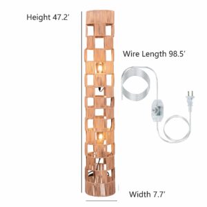 ELE LIGHT & DECOR Modern Standing Floor Lamp for Living Room & Bedroom 2-Lights Handcrafted Natural Rattan Corner Lamp with Bamboo, Perfect Boho Decor for Home Coastal Tall Lamps